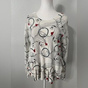 Bimba Y Lola Ruffle Sweater Faces Print Stretchy Knit Jumper Off White Color Med